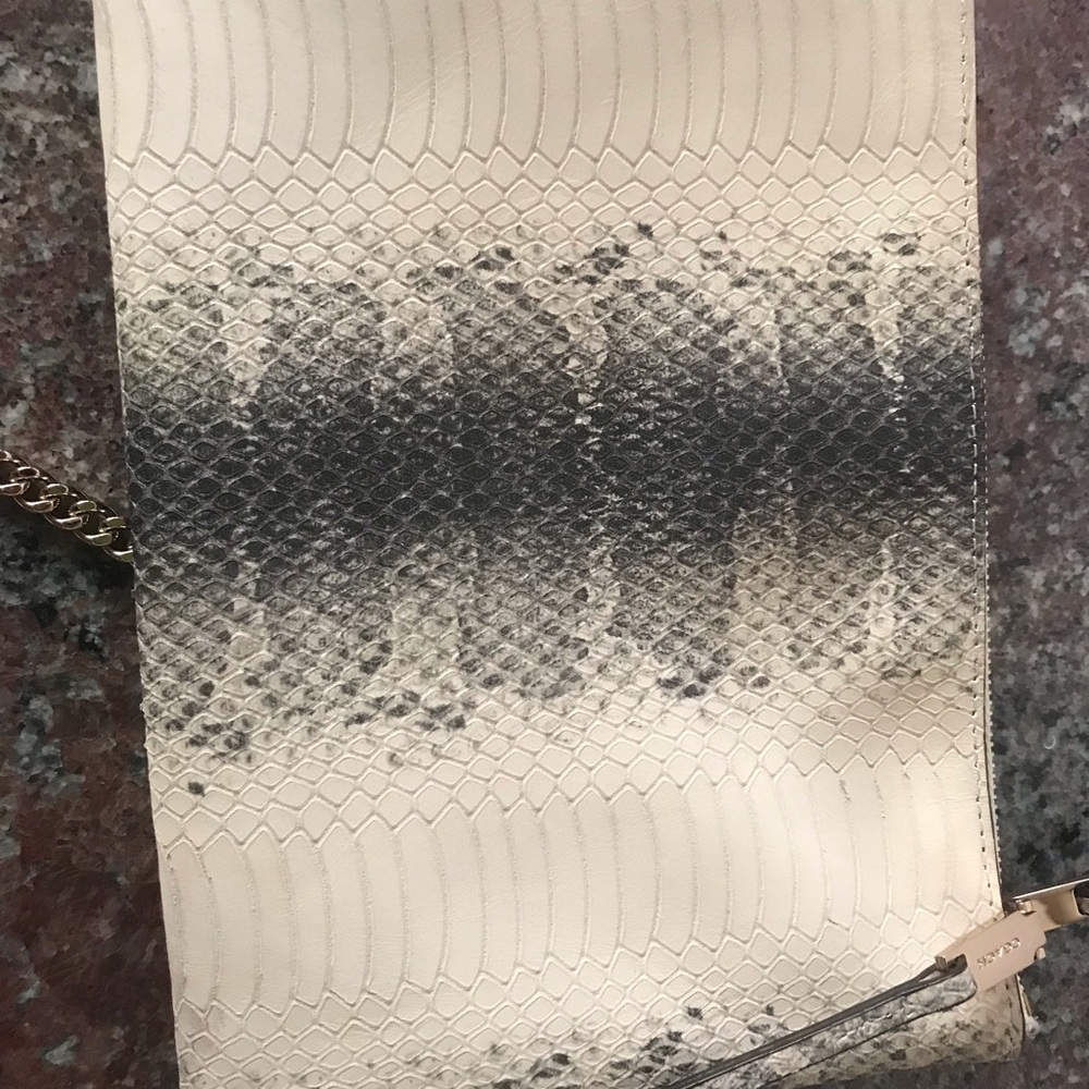 Coach off white and gray leather snake embossed crossbody bag with gold chain